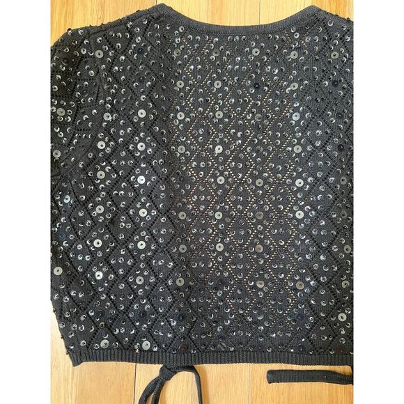 Y2K Ann Taylor Black Sequin Short Sleeve Bolero Cardigan Silk Cashmere Women S - Picture 9 of 10